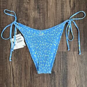 NEW Kulani Kinis Shirred Dipped Cheeky Bikini Bottom in Lemon Bloom Size Large